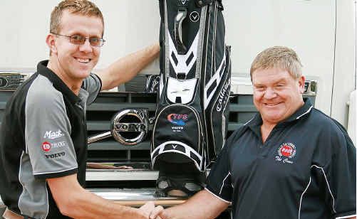 Geoff Lang (left) managing director of Transport Field Services presents Ian Wallace with the raffle prize from the Dementia Support Group Golf Day. Geoff Lang (left) managing director of Transport Field Services presents Ian Wallace with the raffle prize from the Dementia Support Group Golf Day.